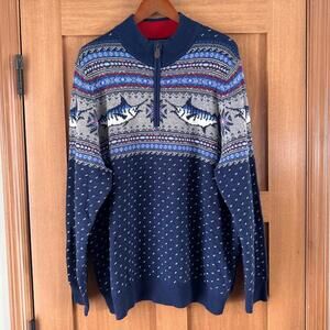 Vineyard Vines Marlin Pattern Quarter-Zip Wool Blend Sweater Navy Men’s size XL
